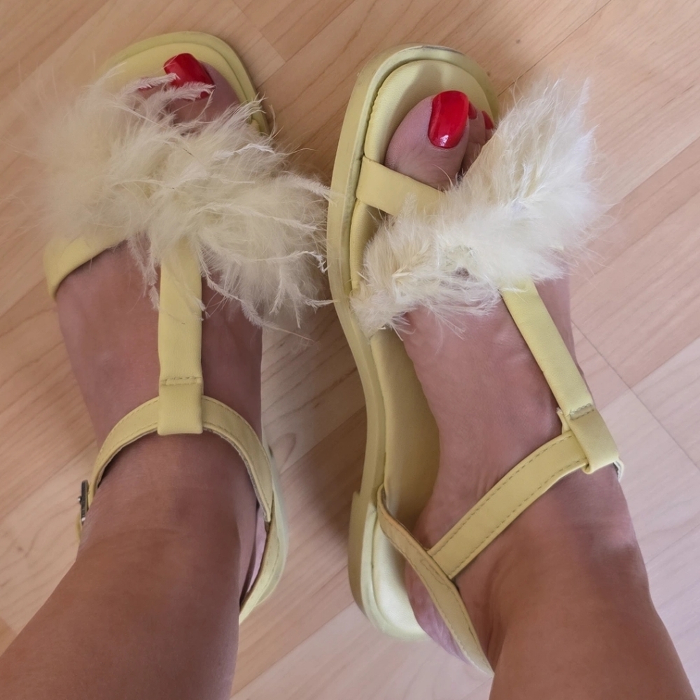 ZARA LIME GREEN GIRL SSTRAPPY SANDAL FEATHERS SHOES USA 5 EUR 35